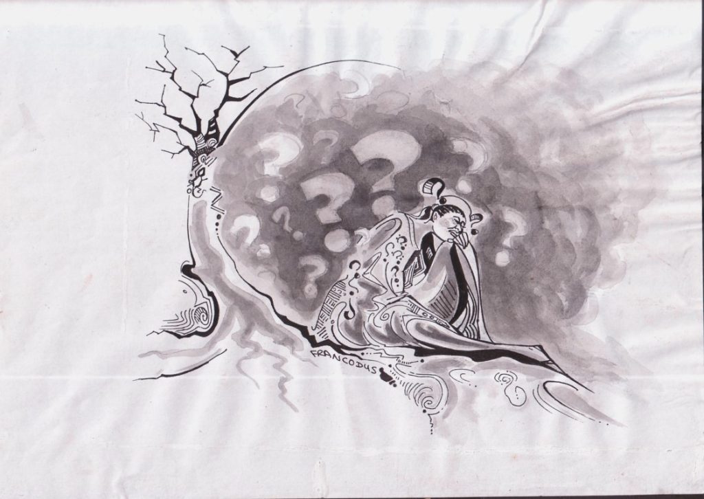 Poor man sitting dejected by a tree